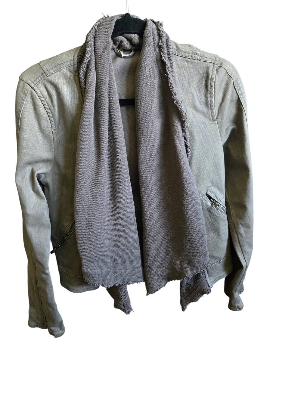 Free People Olive Brown Scarf Collar Moto Jacket Boho Size 4 S